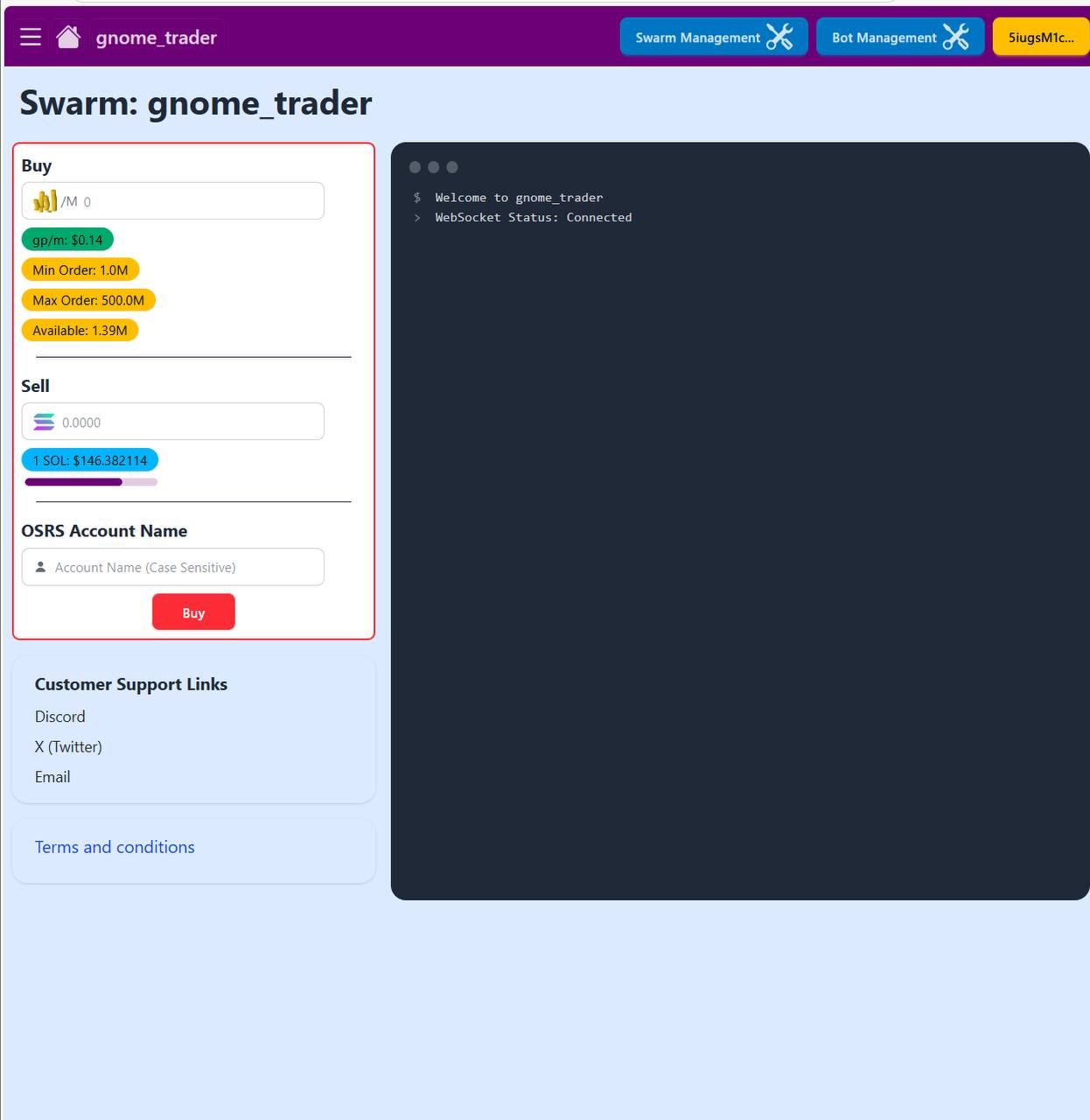 Gnome Trader v3 interface
